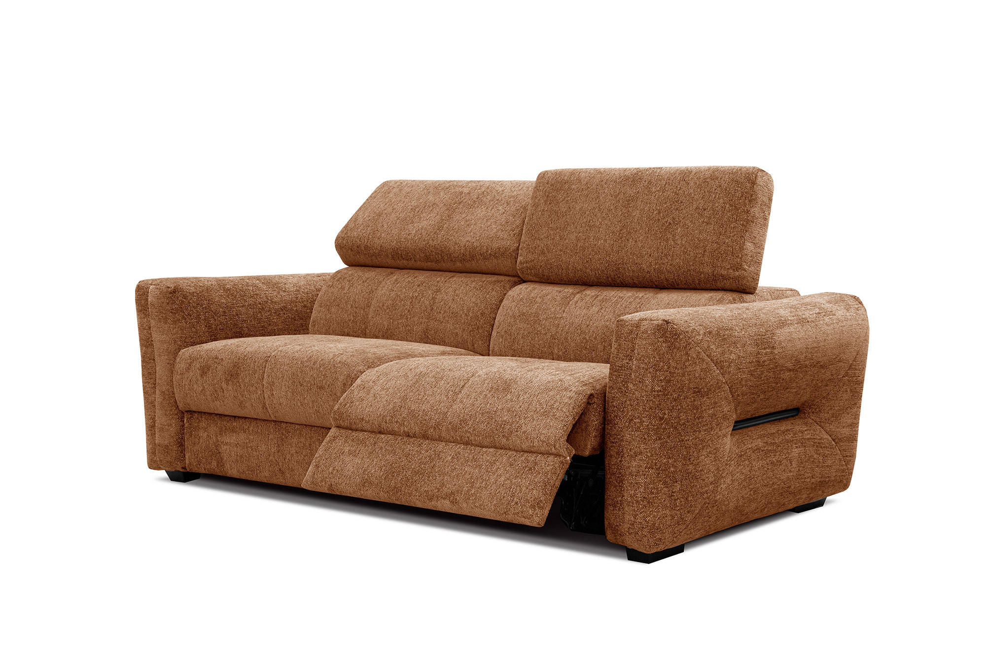 SOFA CALVERA 3-Sitzer mit 1 Relaxfunktion, dunkelorange - Dunkelorange, Holzwerkstoff/Textil (204/79/106cm) - Courtois Laville