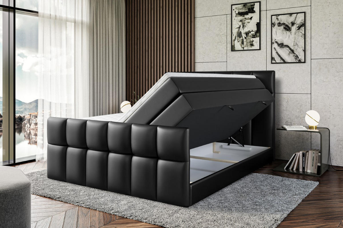 BOXSPRINGBETT RICAR-Z KING - 120 x 200 - H3/H4 - Schwarz Hochglanz - Schwarz Hochglanz, Holzwerkstoff (120/200cm) - ALTDECOR