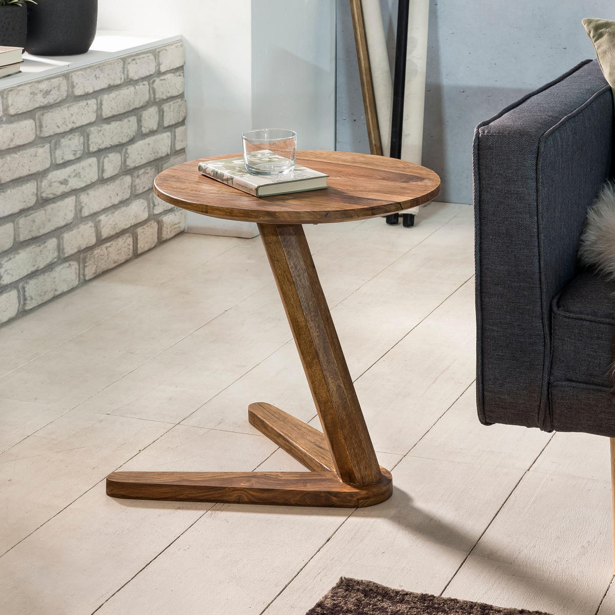 BEISTELLTISCH – Rund Massivholz 50 cm Höhe - Braun, Holz (45/45/50cm) - KADIMA DESIGN