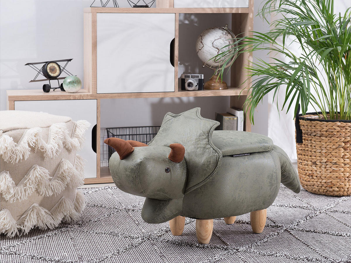 HOCKER Triceratops 42/92/56 cm - Grün, Kunststoff/Textil (92/56/42cm) - Beliani