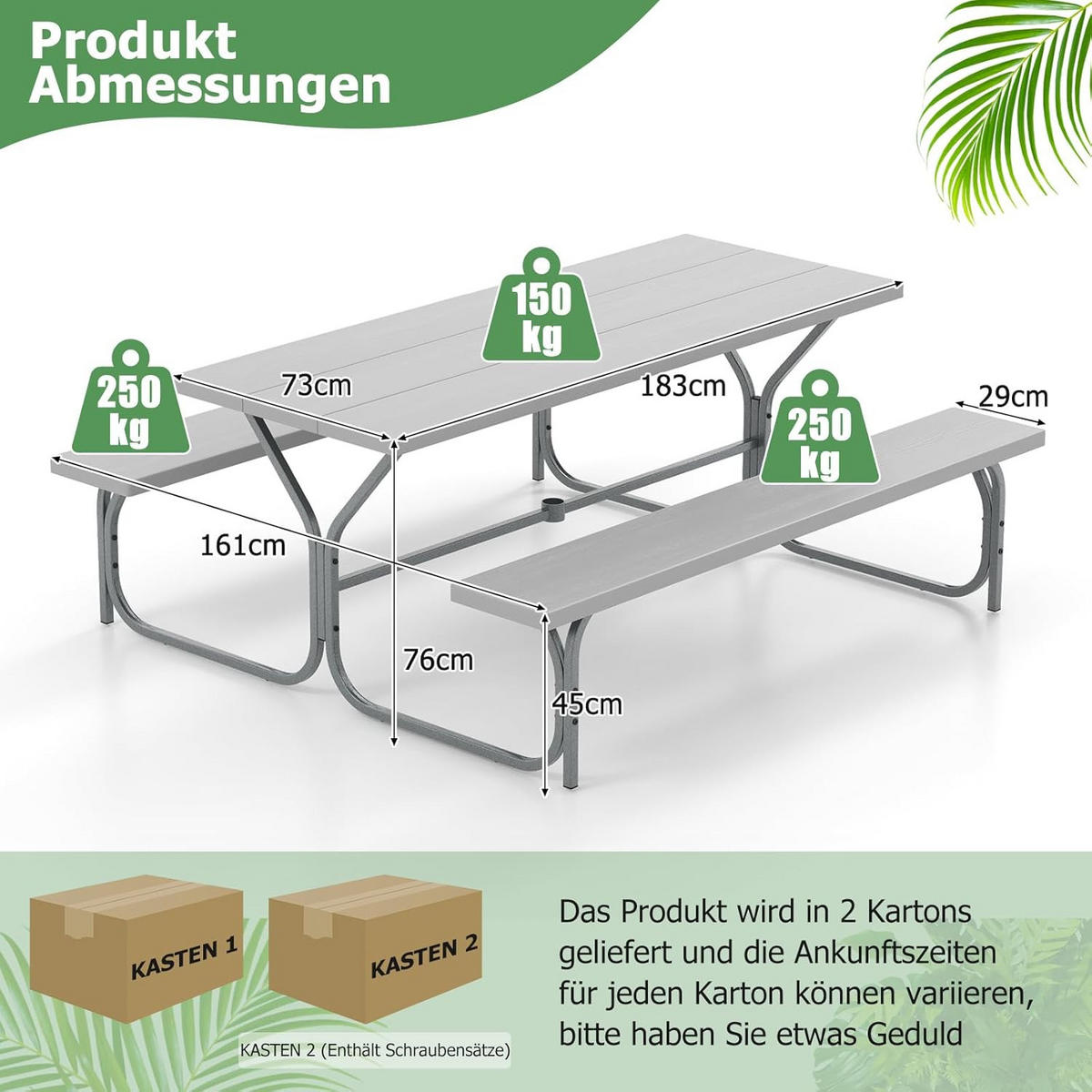 BIERTISCHGARNITUR Grau(3-teilig) - Grau, Holzwerkstoff (161/183/76cm) - COSTWAY