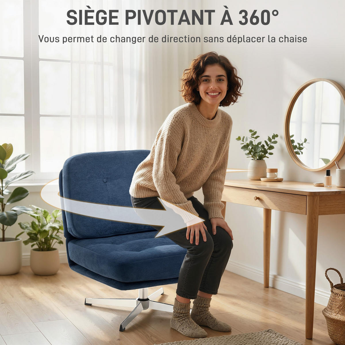 DREHSESSEL DE-13359 breite Sitzfläche & 360° schwenkbar Dunkelblau - Blau, Metall (70/84/87cm) - ComfortXL
