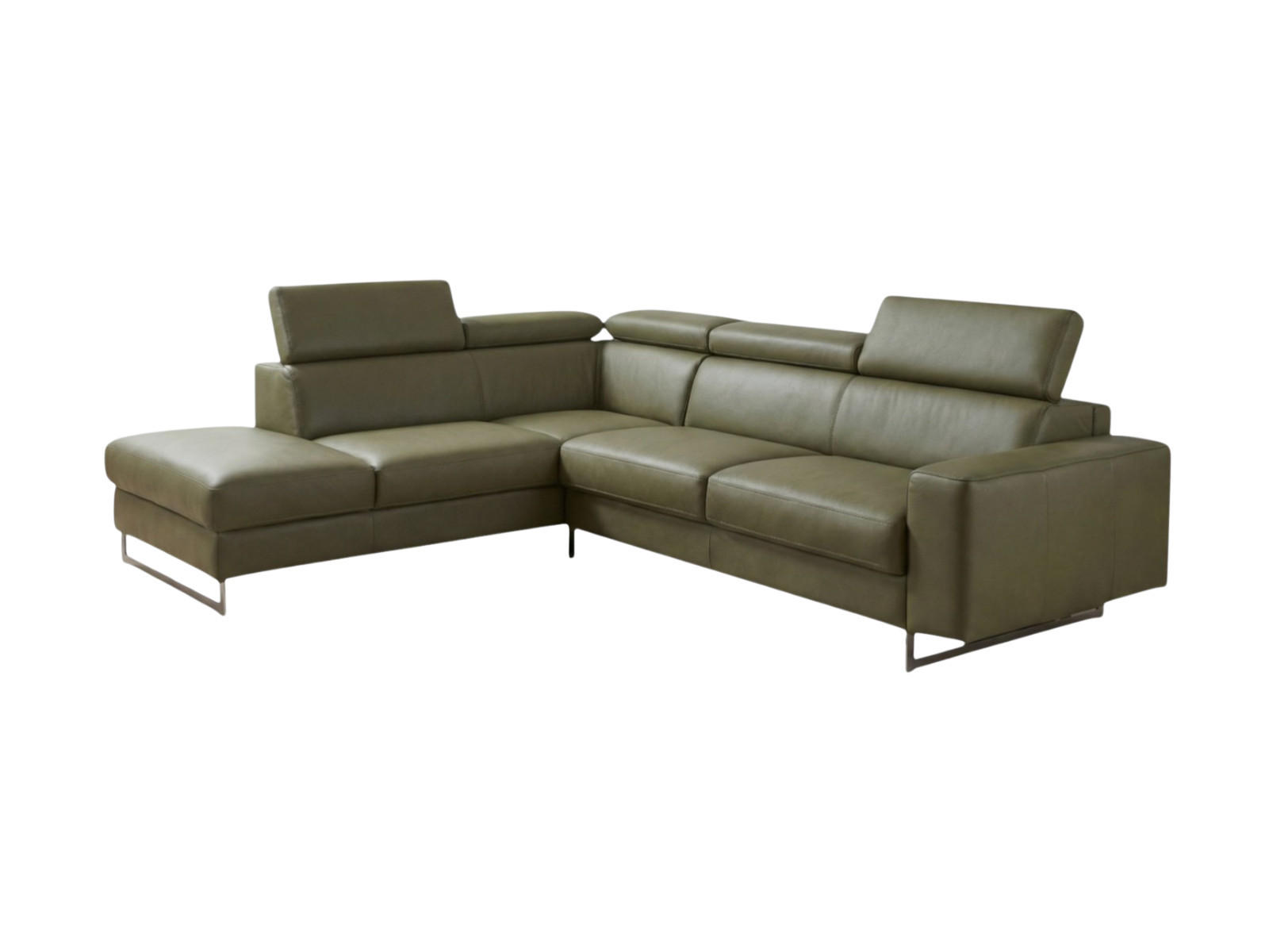 ECKSOFA Gotham Echtleder mit Bettfunktion Olivgrün - Olivgrün, Leder/Metall (227/237cm)