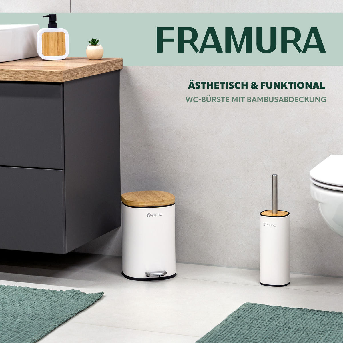 WC-GARNITUR FRAMURA, weiß, Metall - Weiß, Metall (9.5/37.5/9.5cm) - eluno