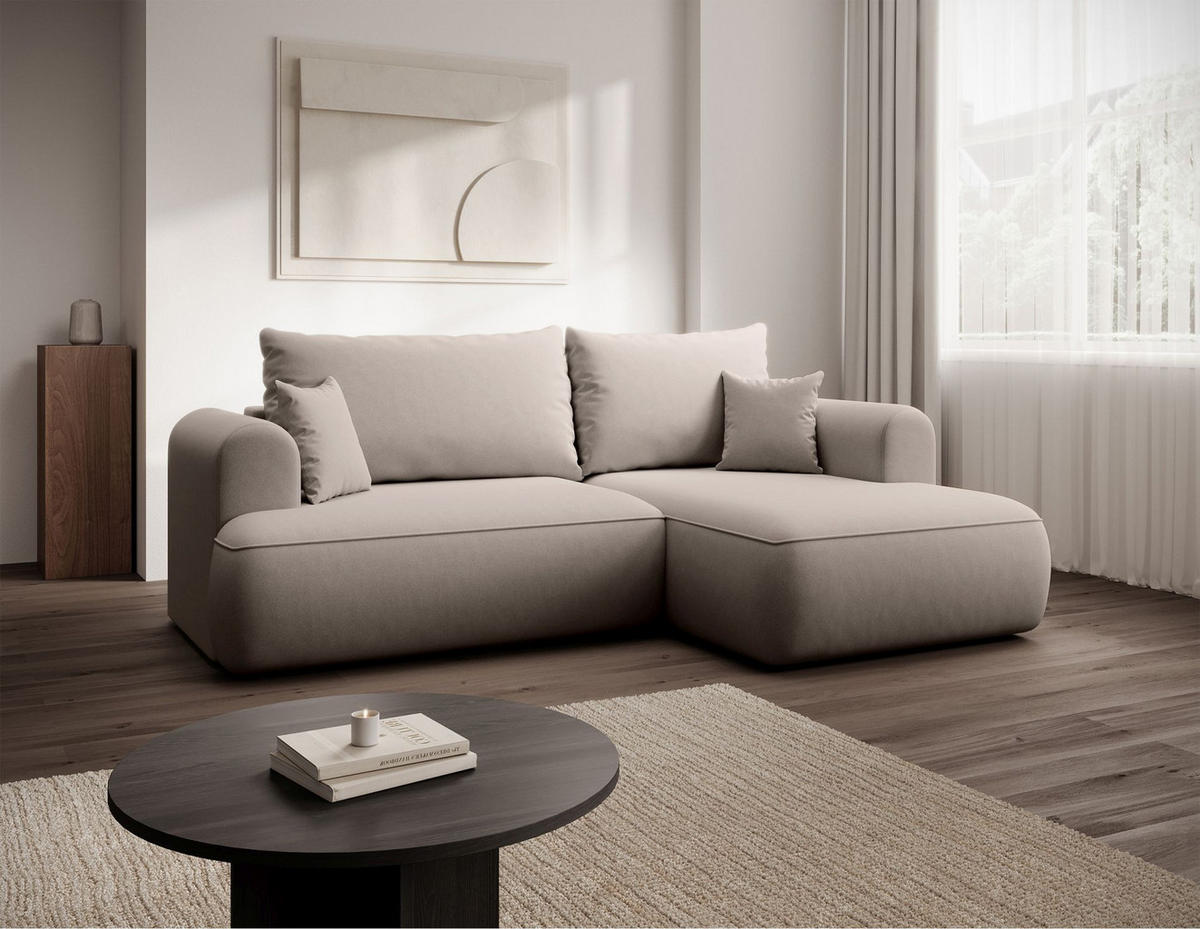 ECKSCHLAFSOFA Ovo Mini Grau Easy-Clean-Samtbezug - Schwarz/Grau, Kunststoff/Textil (238/156cm) - Selsey