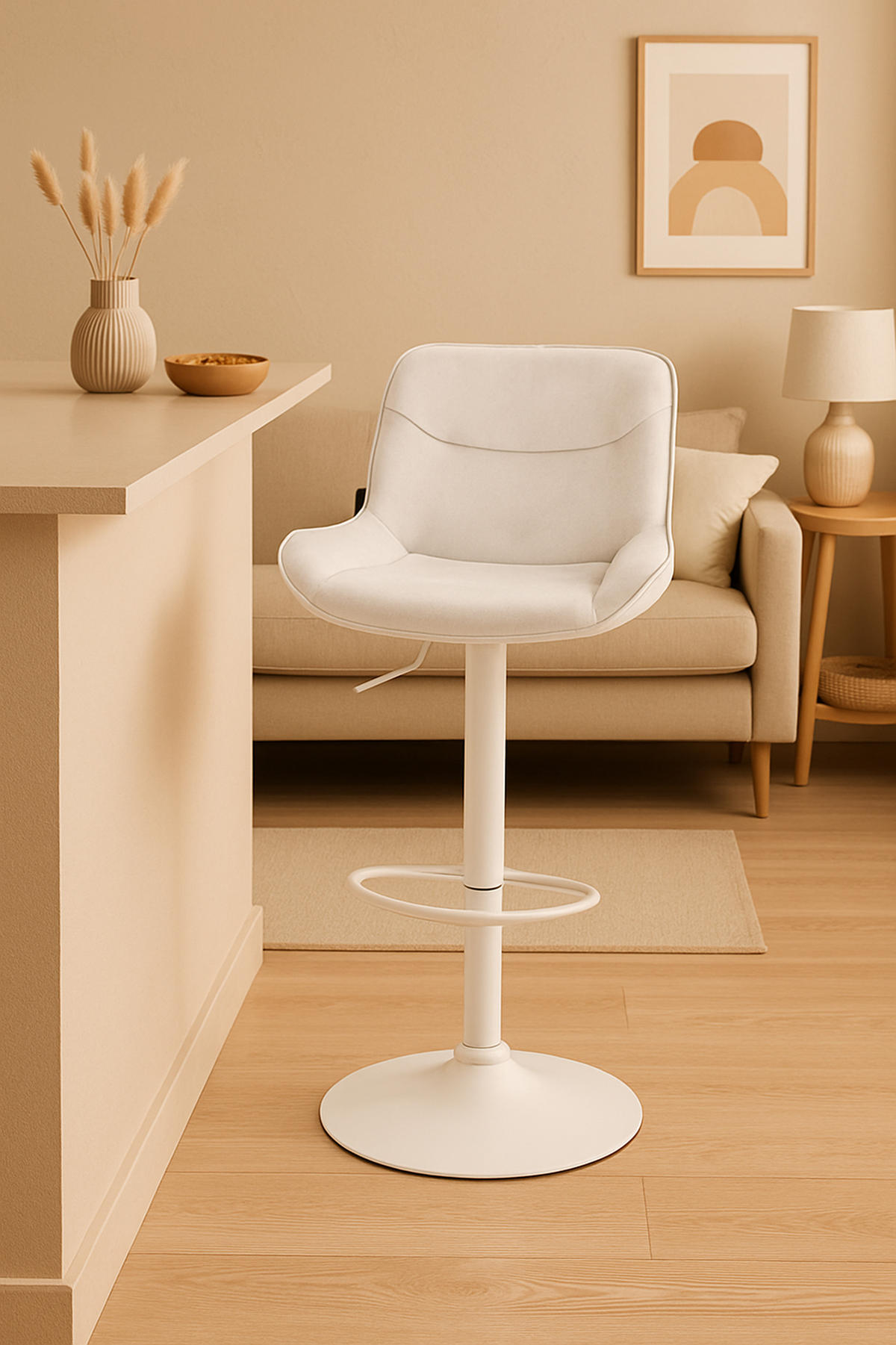 BARHOCKER Vulcano Samt weiß creme - Naturfarben/Weiß, Textil/Metall (49/106/51cm) - TPFLiving