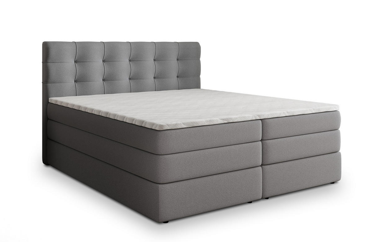BOXSPRINGBETT AREZI 140x200 cm mit Matratze und Topper - Grau - Grau, Holz (140/200cm) - MASSENO