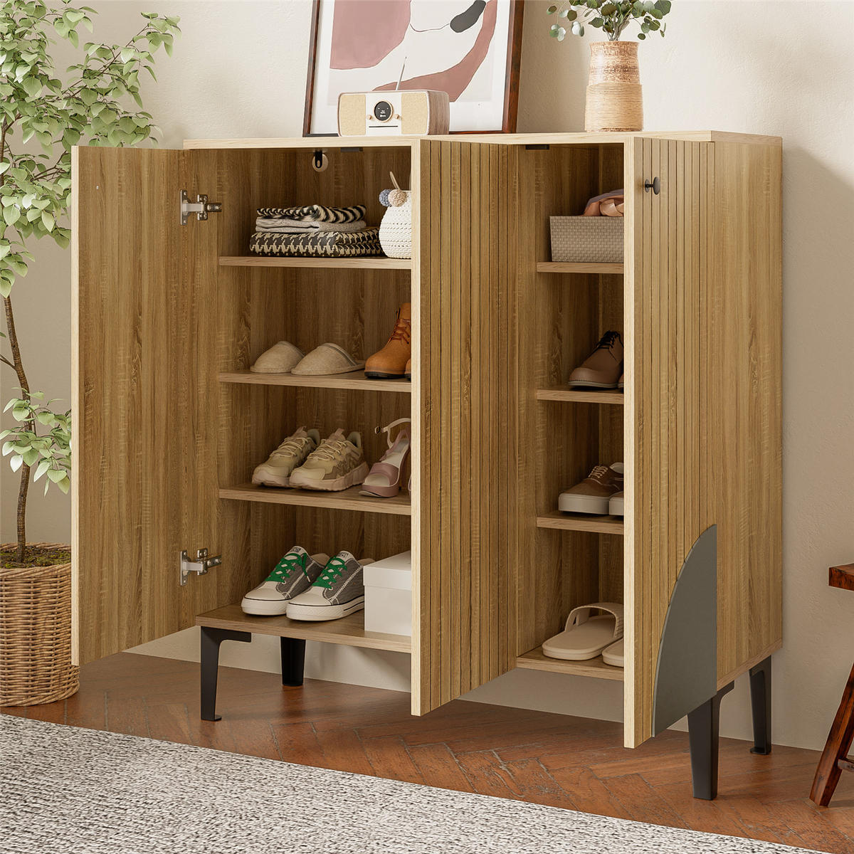 SCHUHSCHRANK 90 cm in Holzoptik mit 3 Türen - Naturfarben, Holz (90/94/23cm) - Kaket