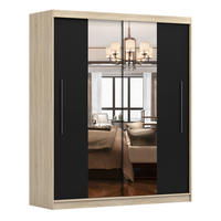 SCHIEBETÜRENSCHRANK - NICO 01 Sonoma + Schwarz - Schwarz/Sonoma Eiche, Holzwerkstoff/Metall (204/218/58cm) - Möblo