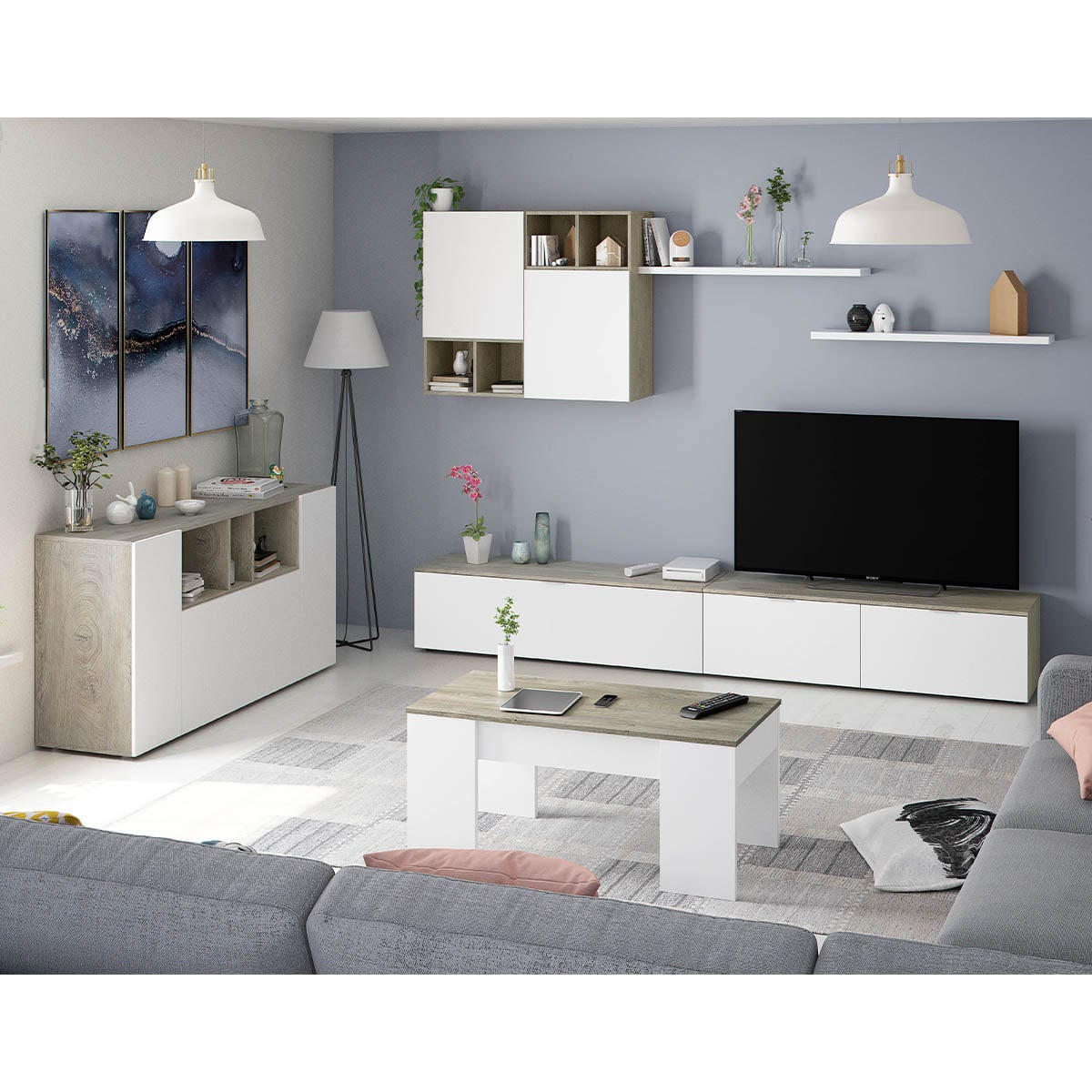 SIDEBOARD mit 3 Türen, davon 1 Flügeltür und 3 Nischen Tamiko - L150cm - Weiß, Holzwerkstoff (41/76/150cm) - Calicosy