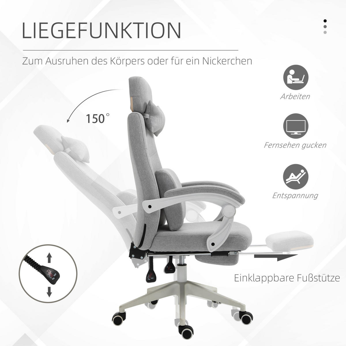 BÜROSTUHL ergonomisch höhenverstellbar Grau mit Fußstütze - Grau, Kunststoff (68/117/62cm) - Meubliv