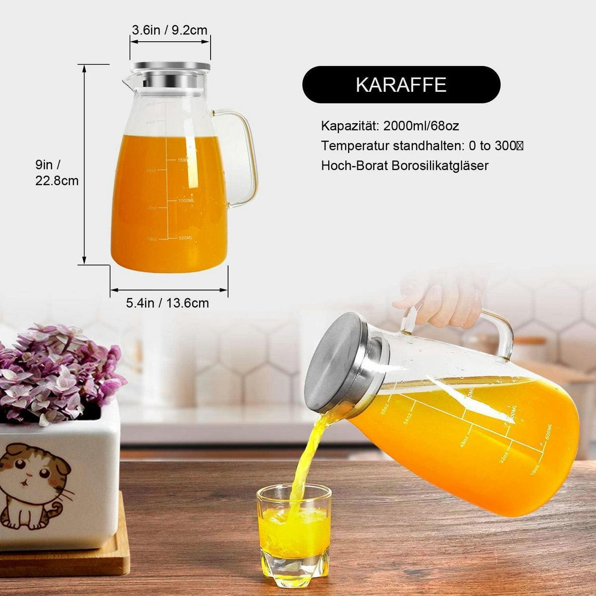 GLASKARAFFE 2 Liter mit Deckel - Transparent, Glas (1/13.6cm)