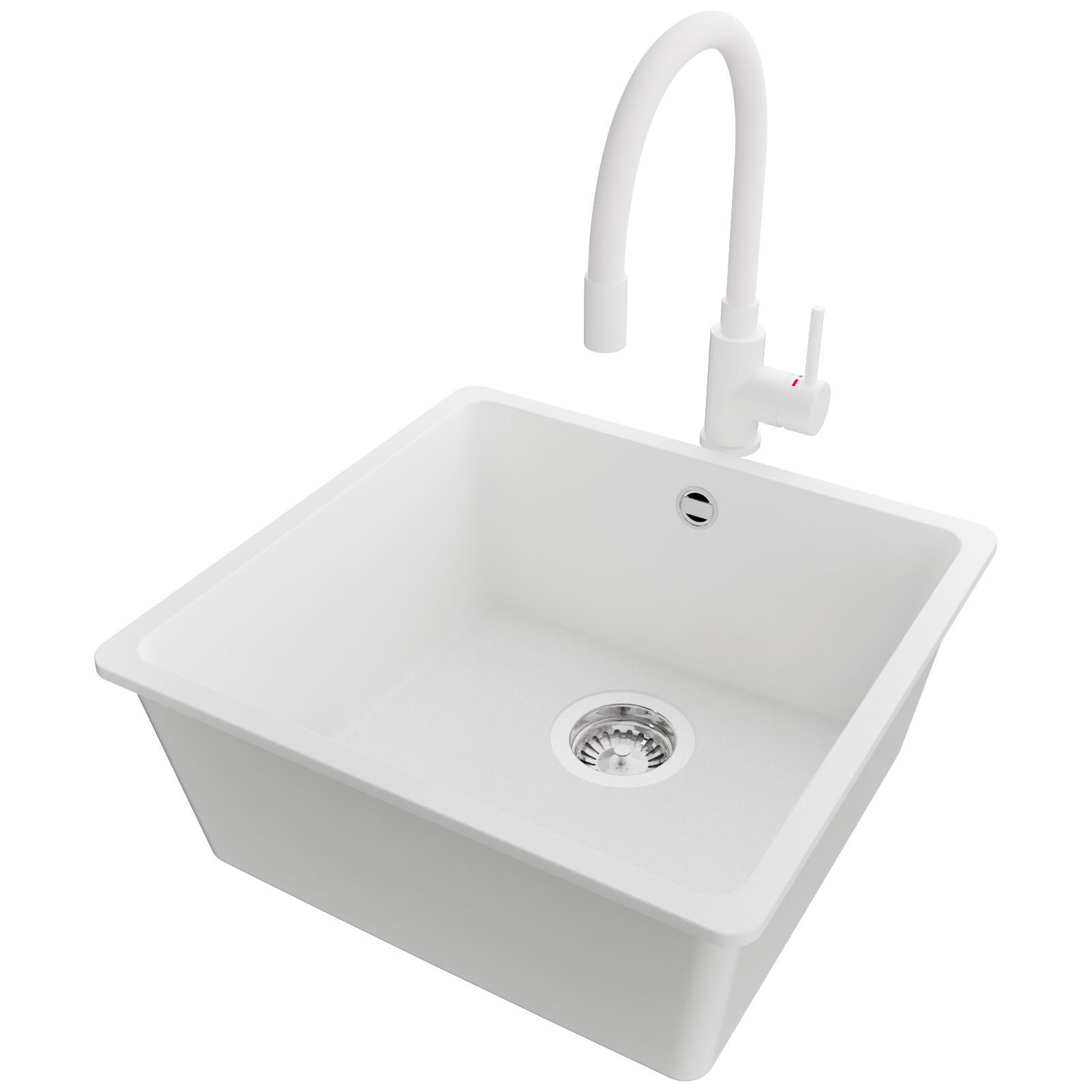 UNTERBAUSPÜLE GRANIT Venedig Easy, 2-er set Weiß 46/44 cm 1 Becken + Küchenarmatur 38/14 cm + Ablauf-Set ab 50er Unterschrank - Chromfarben/Weiß, Kunststoff (46/20/44cm) - Primagran