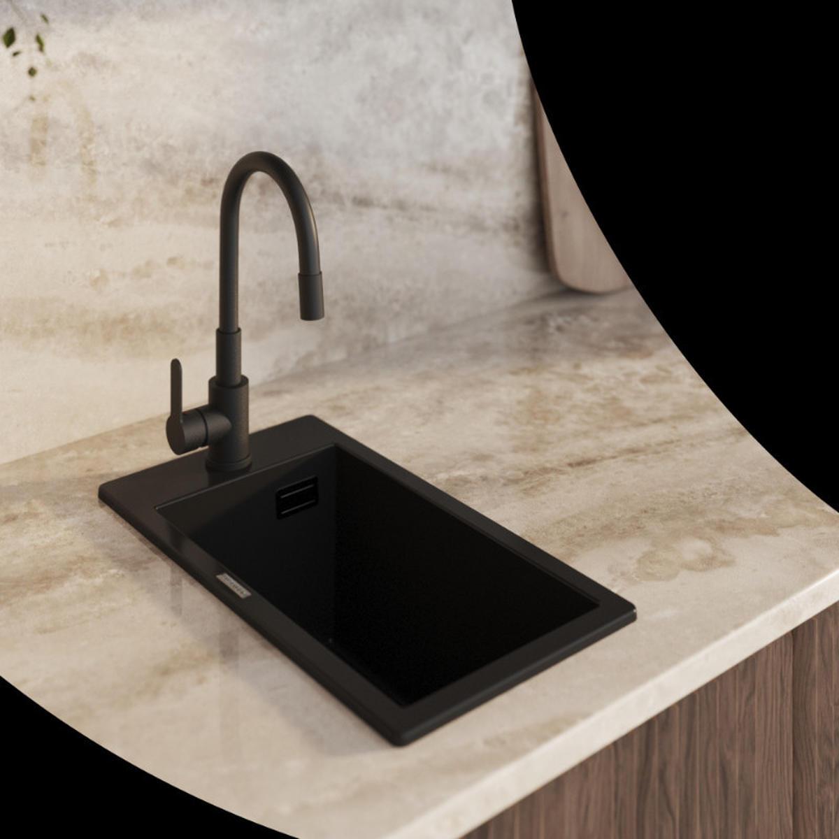 SPÜLBECKEN Solo 5-tlg. Granit Schwarz Matt 280/500 mm - Schwarz, Stein (28/21/28cm) - Granitan