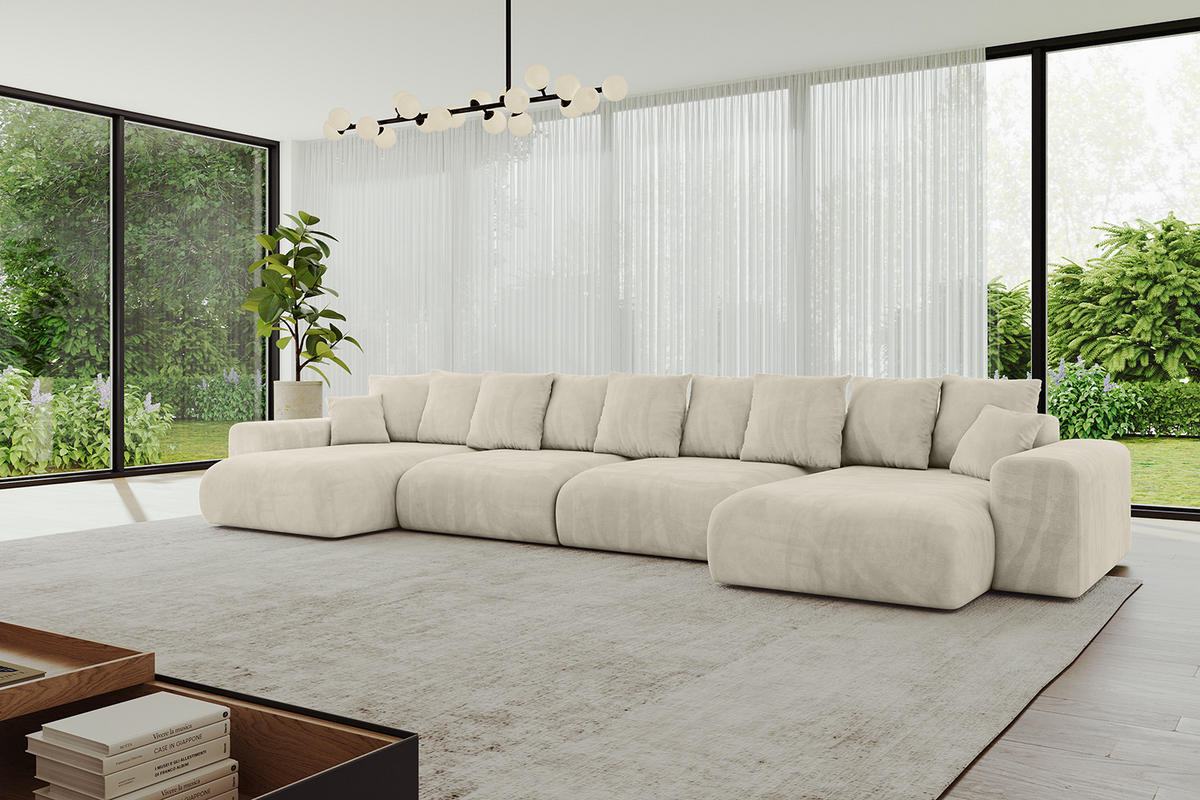 WOHNLANDSCHAFT mit Schlaffunktion ESKAR-U2-464x176x84cm Beige - Beige, Holzwerkstoff/Kunststoff (176/72/464cm) - ALTDECOR