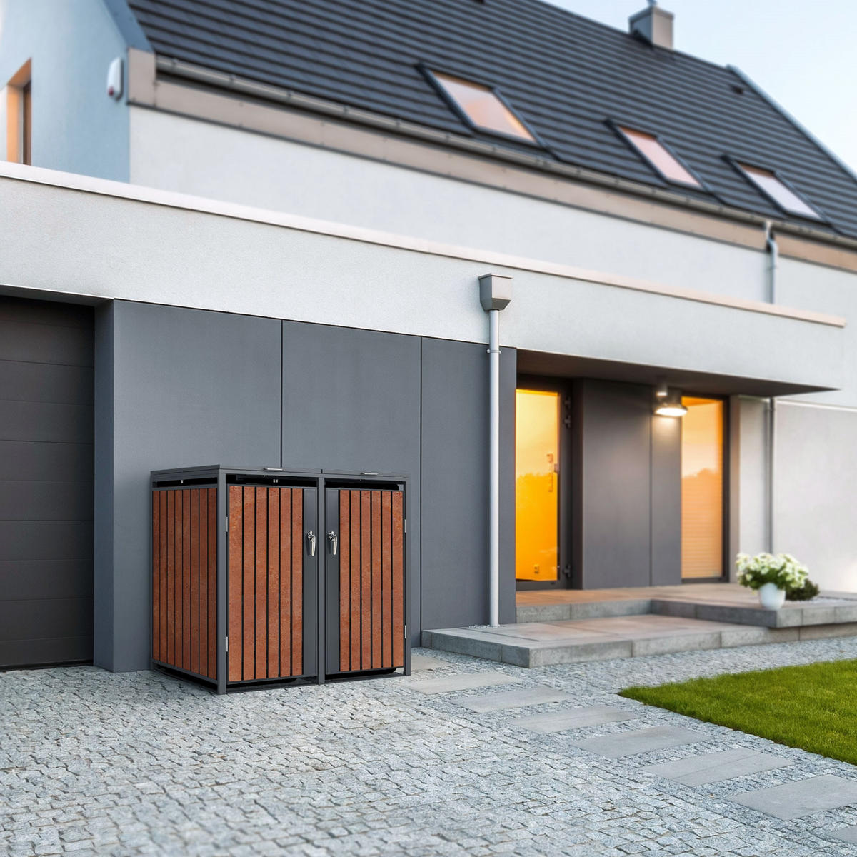 MÜLLTONNENBOX 4er Anthrazit-Rostoptik - Rotbraun, Metall (80/116.3/264cm) - ML-DESIGN