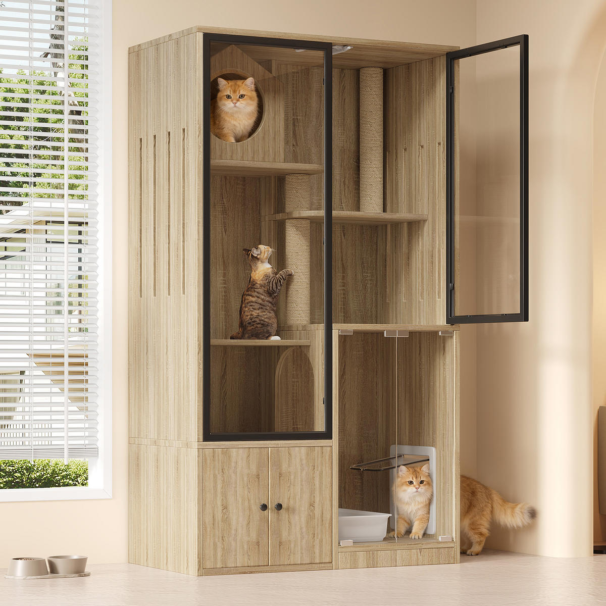 VITRINE Naturfarben 90×50×160 cm aus MDF mit Glasfronten und verriegelbarer Tür - Naturfarben, Holzwerkstoff (90/160/50cm) - Luhomfu