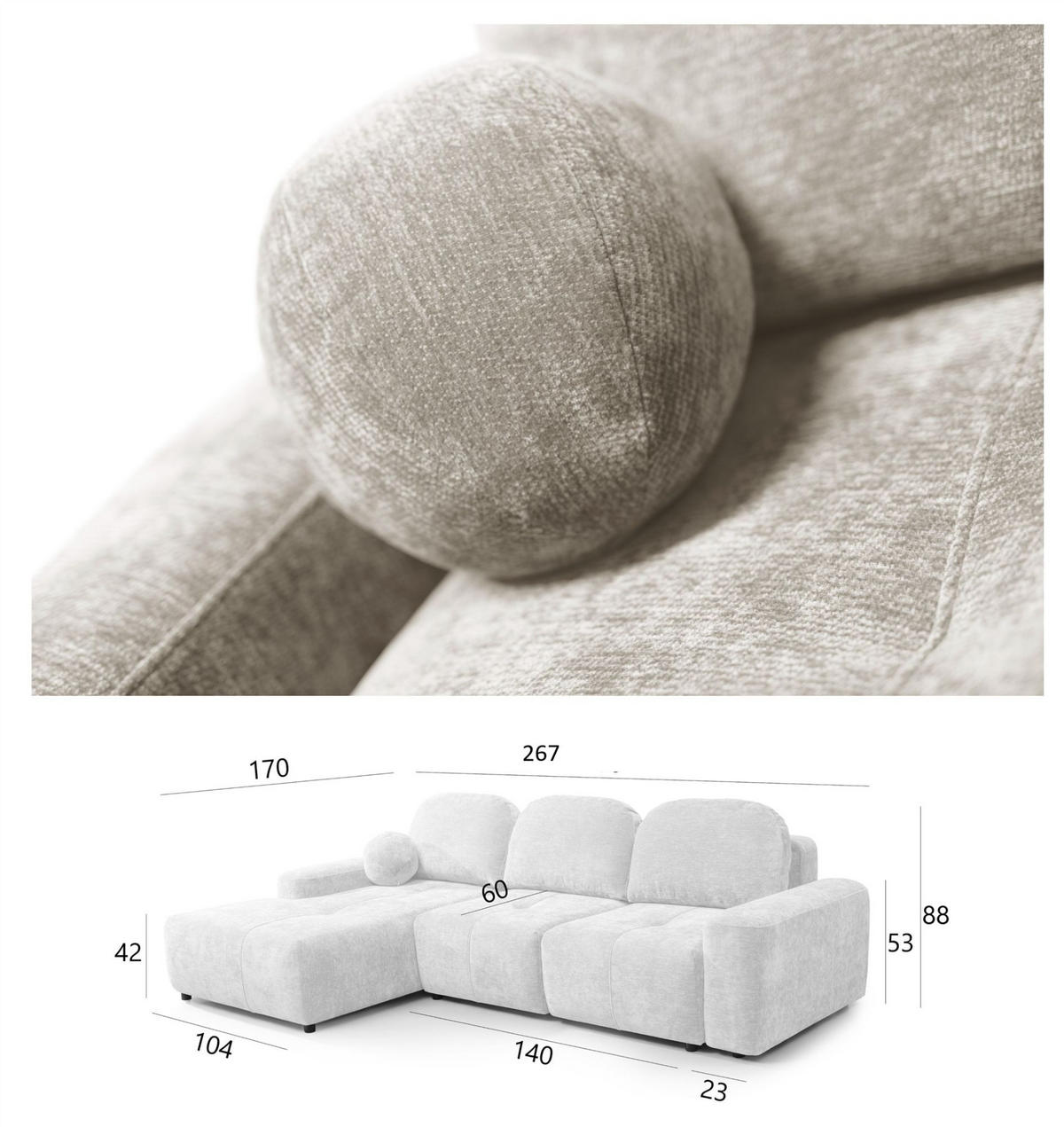 ECKSOFA Argos In Vibe - Beige, Holzwerkstoff/Textil (267/170cm) - Fun Möbel