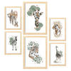 POSTER Set Mit 6 Wilde Tiere Weißer Hintergrund Mit Tiermotiven Im Pastell Muster Stil Innenarchitektur A3 & A4 Rahmen Aus Hellem Holz - Beige, Papier (29/3cm) - Nacnic