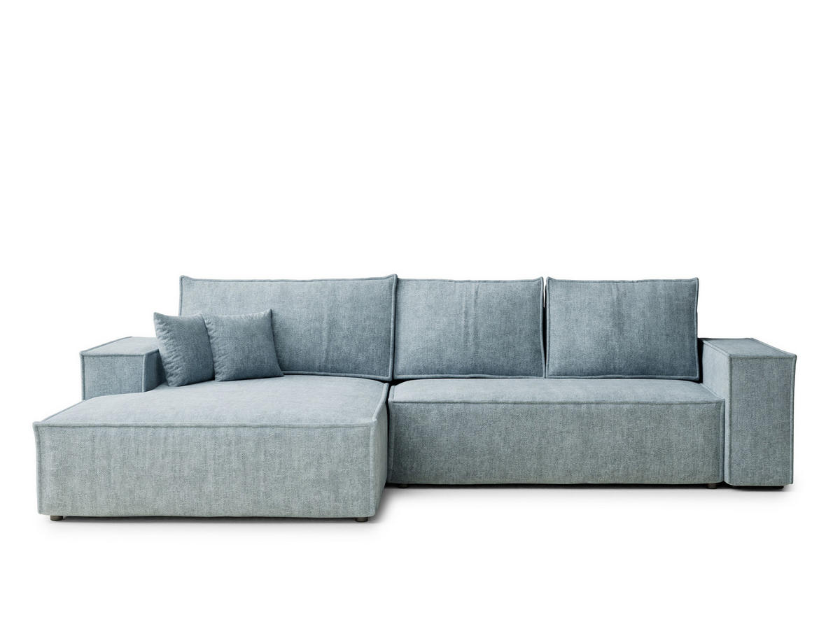 ECKSOFA Maze Hellblau Chenille-Stoff - Links Seite - Schwarz/Hellblau, Holz/Holzwerkstoff (185/294cm) - Maison de Reve