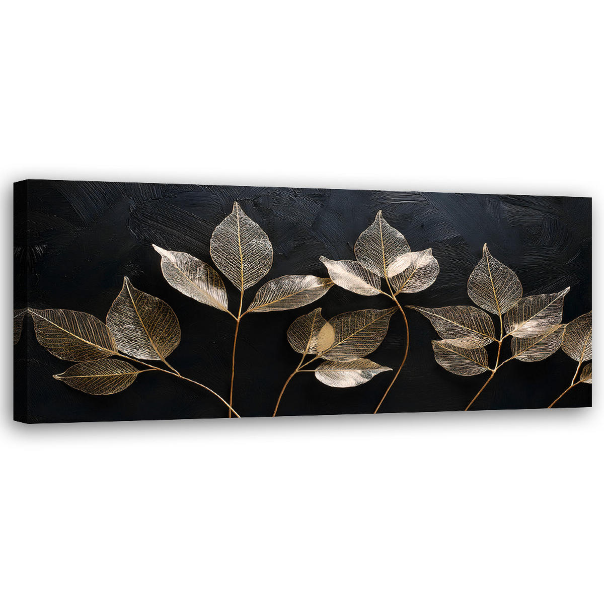 WANDBILD minimalismus hinterlässt pflanzen glamour abstraktion - Goldfarben, Textil (90/30cm) - Feeby