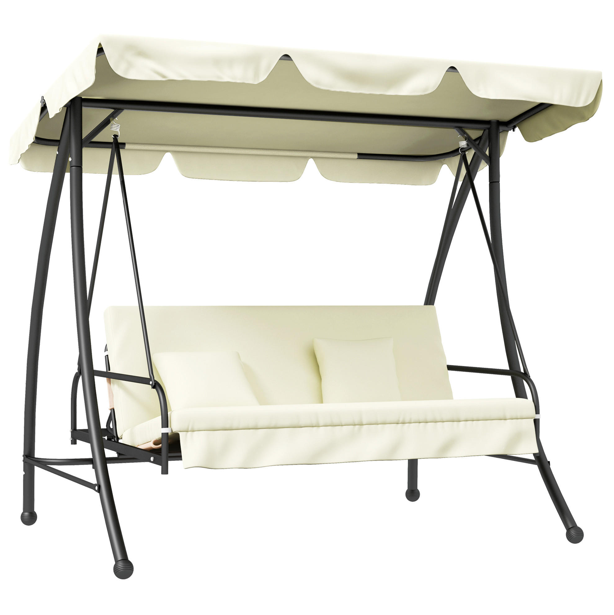 HOLLYWOODSCHAUKEL 200/125/170 cm mit Liegefunktion, verstellbarem Dach und hoher Belastbarkeit, Cremeweiß - Beige, Metall (125/170/200cm) - Redom