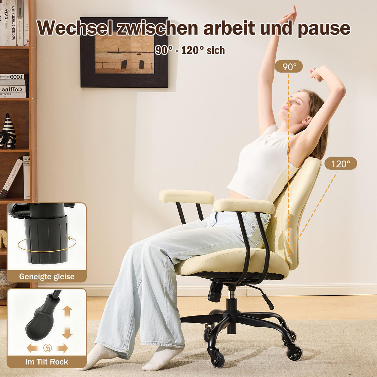 DREHSTUHL DE-41037 mit Lendenstütze und abnehmbaren Armlehnen Weiß - Weiß, Metall (62/96/62cm) - ComfortXL