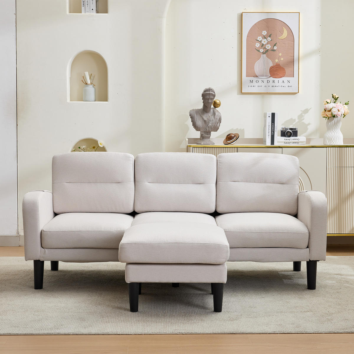 ECKSOFA 204/136/80 cm Beige mit Chaiselongue und Aufbewahrungstasche - Beige, Textil (204/136cm) - Oxeza