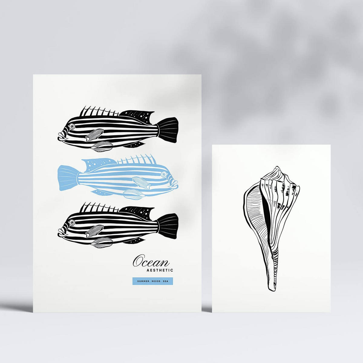 POSTER Set Mit 6 In Schwarzer Tinte Meerestiere A3 & A4 Rahmenlos - Klar, Papier (29/3cm) - Nacnic