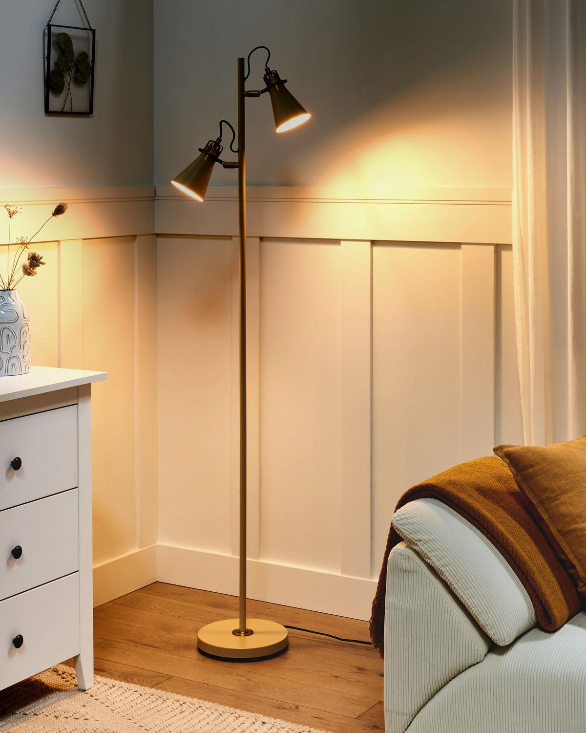 STEHLAMPE Beige/Gold Moyola - Beige/Goldfarben, Metall (42/25/165cm) - Beliani