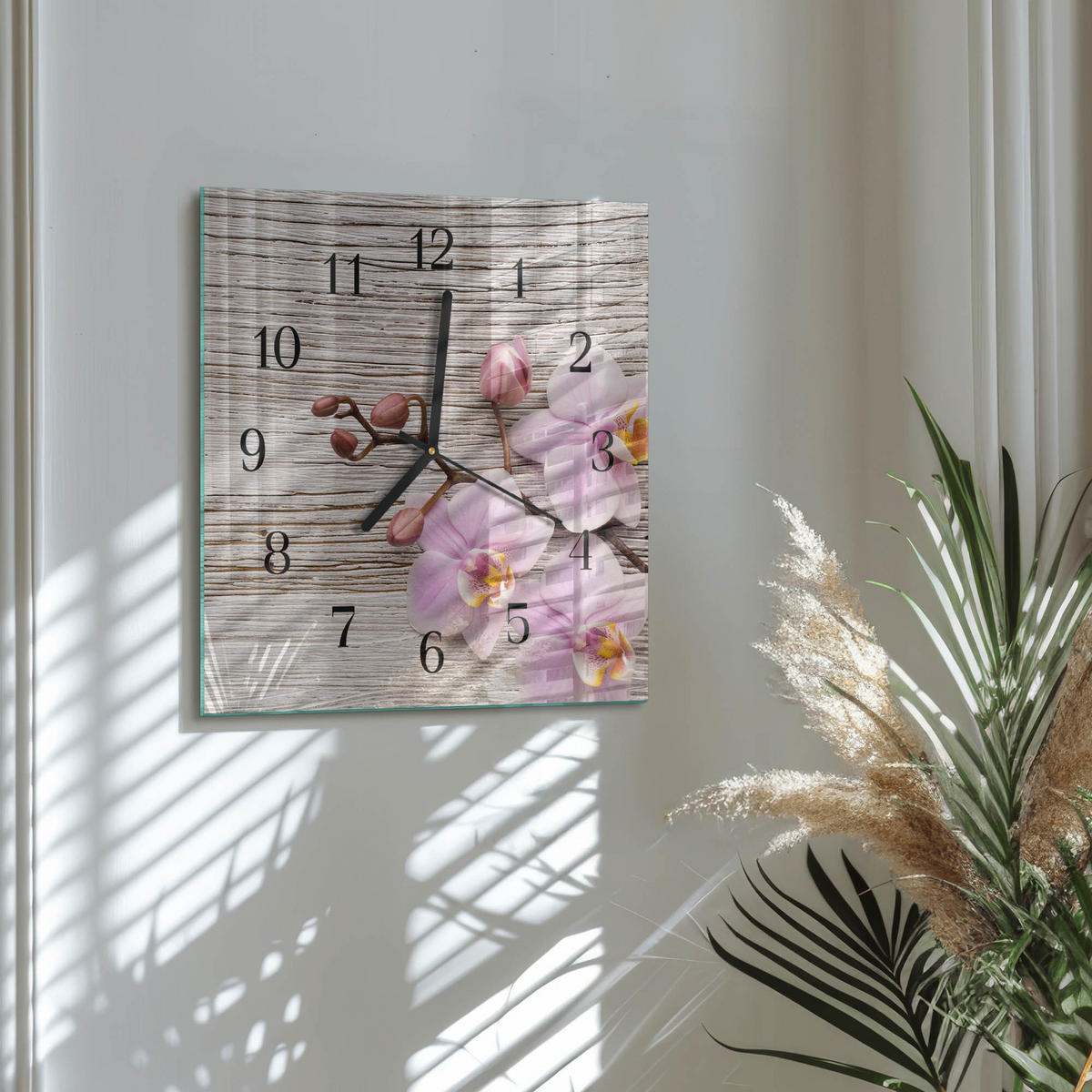 WANDUHR 30x30 cm - Orchidee - Lila, Glas (30/30/0.4cm) - TULUP