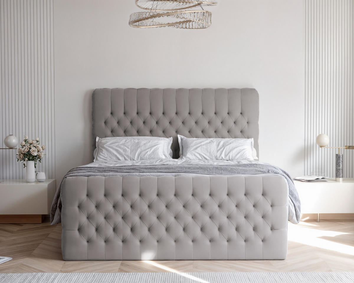 BOXBETT ALBA PLUS 140/200 cm mit Matratze und Topper, Grau - Grau, Textil (140/200cm) - Idohome