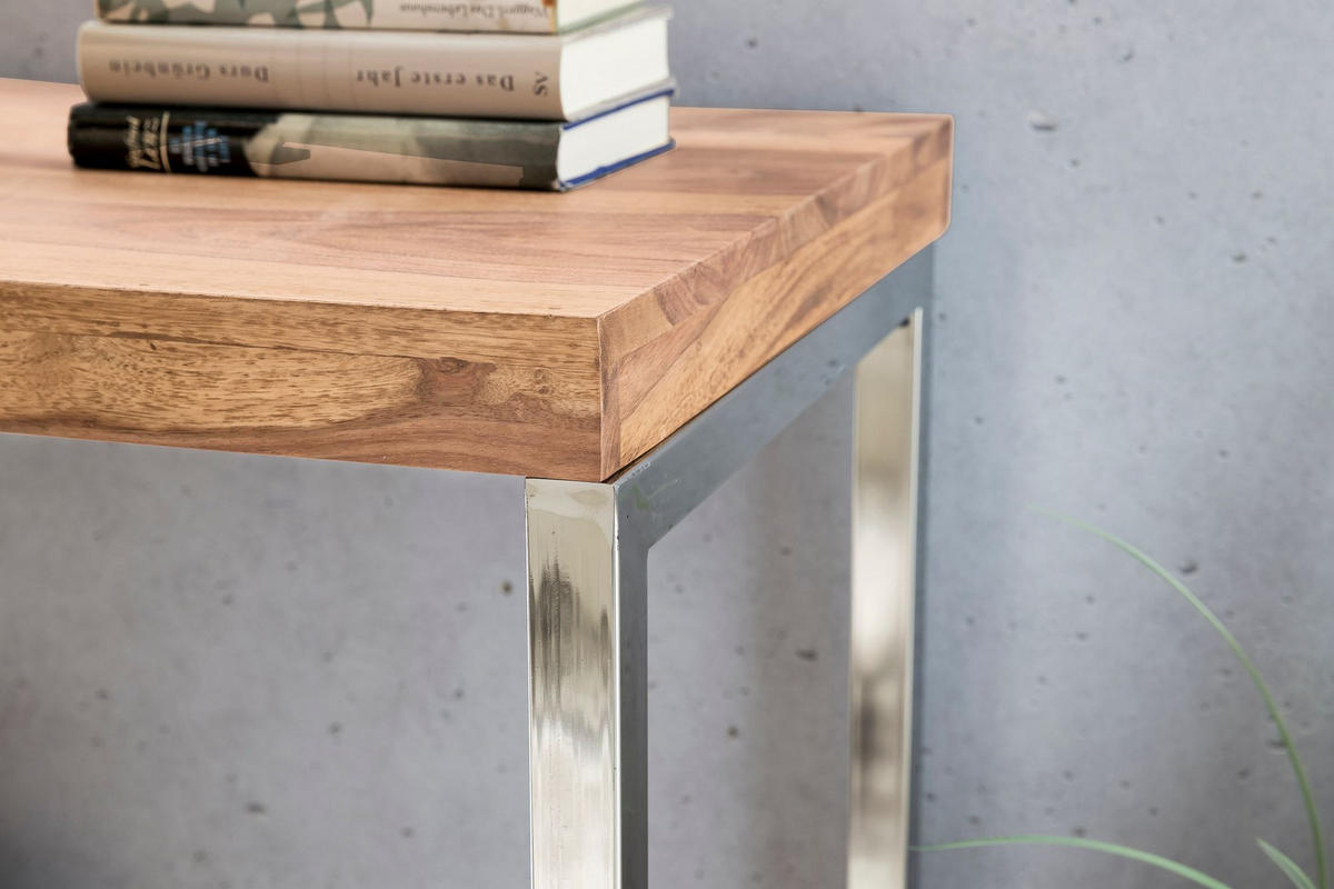 KONSOLENTISCH Massivholz Chromgestell Handgefertigt ISEN, Beige 120x45x77 cm - Beige/Silberfarben, Holz/Metall (45/120/77cm) - KADIMA DESIGN