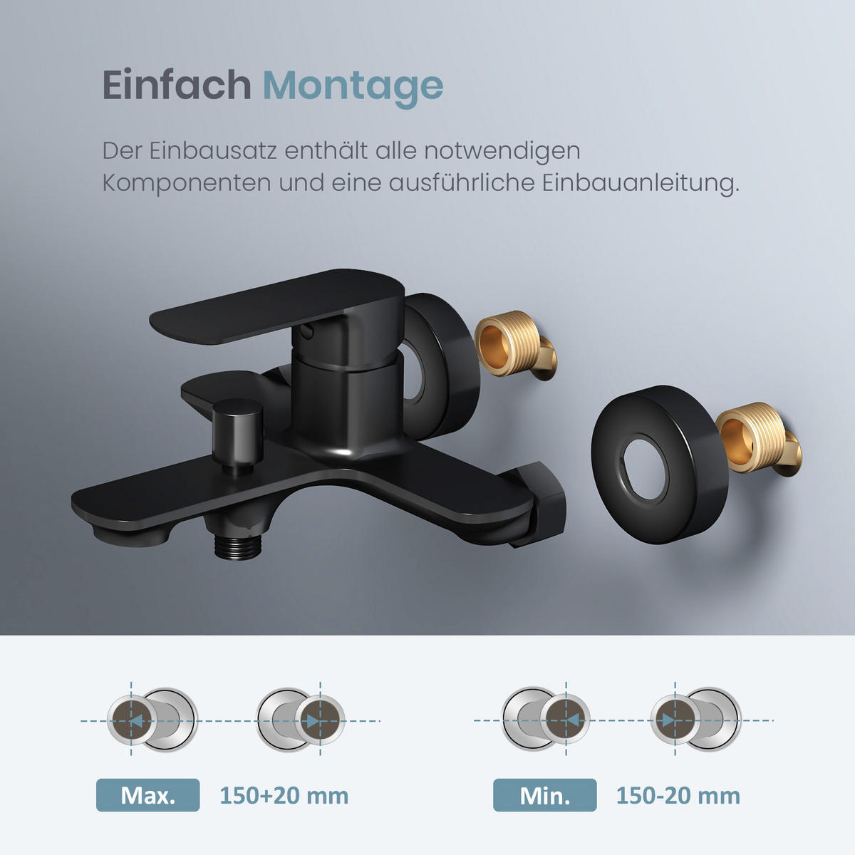DUSCHARMATUR Schwarz Matt 21,2/18,3 cm - Schwarz, Metall (18/11/21cm) - EMKE