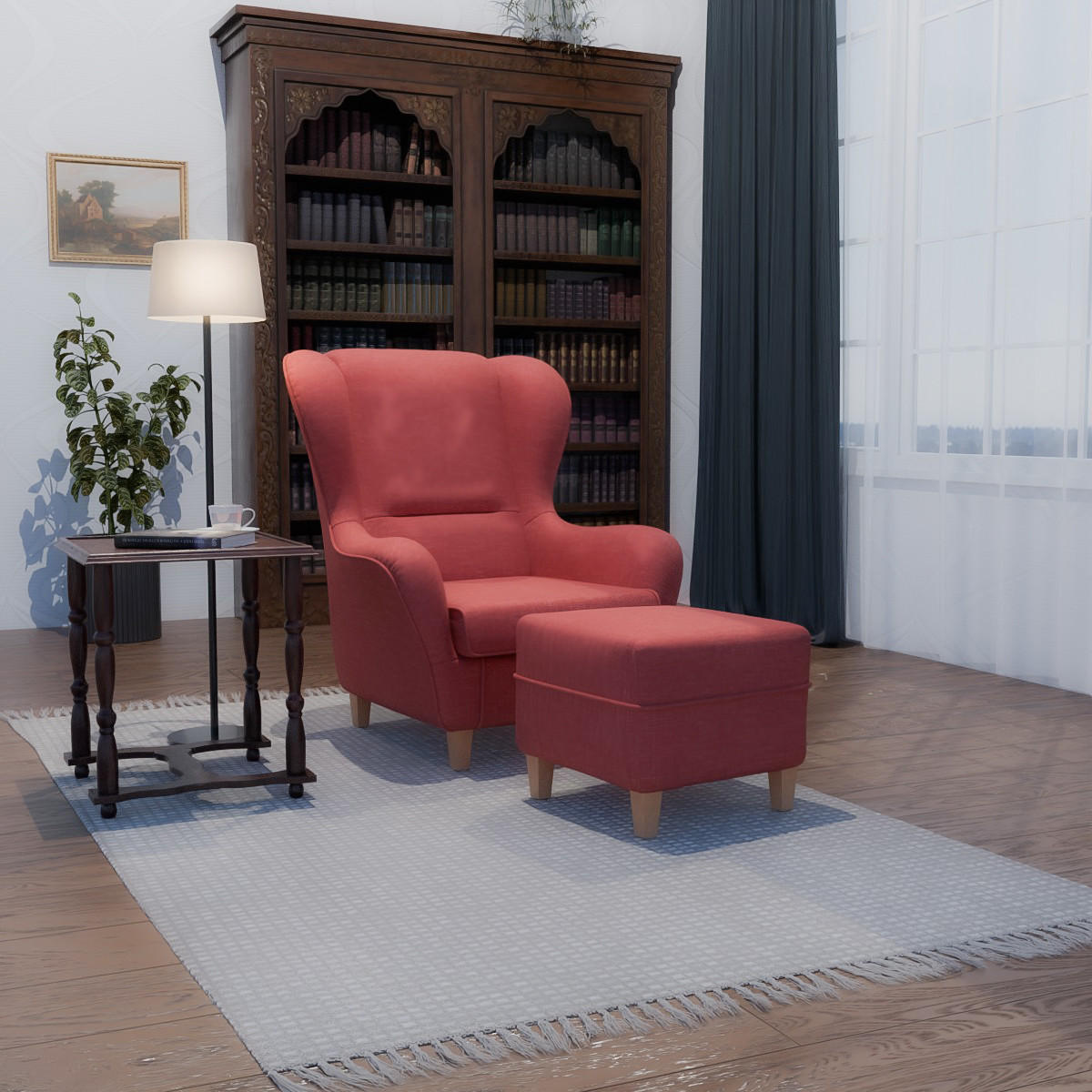 OHRENSESSEL Sofia Relaxsessel mit Hocker | Design Samt Altrosa - Altrosa, Textil (92/68/95cm) - Supellex