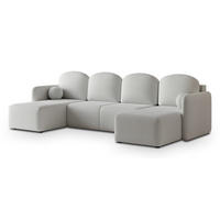 WOHNLANDSCHAFT NUBERO Hellgrau Boucle-Stoff mit Schlaffunktion - Hellgrau, Holz (285/85/143cm) - MASSENO