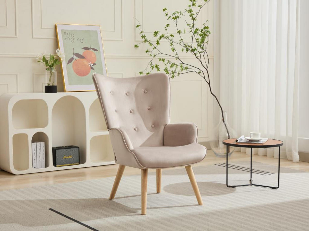 SESSEL - Samt - Beige - VATELY - Beige, Textil (78/95.5/69cm) - Vente-Unique