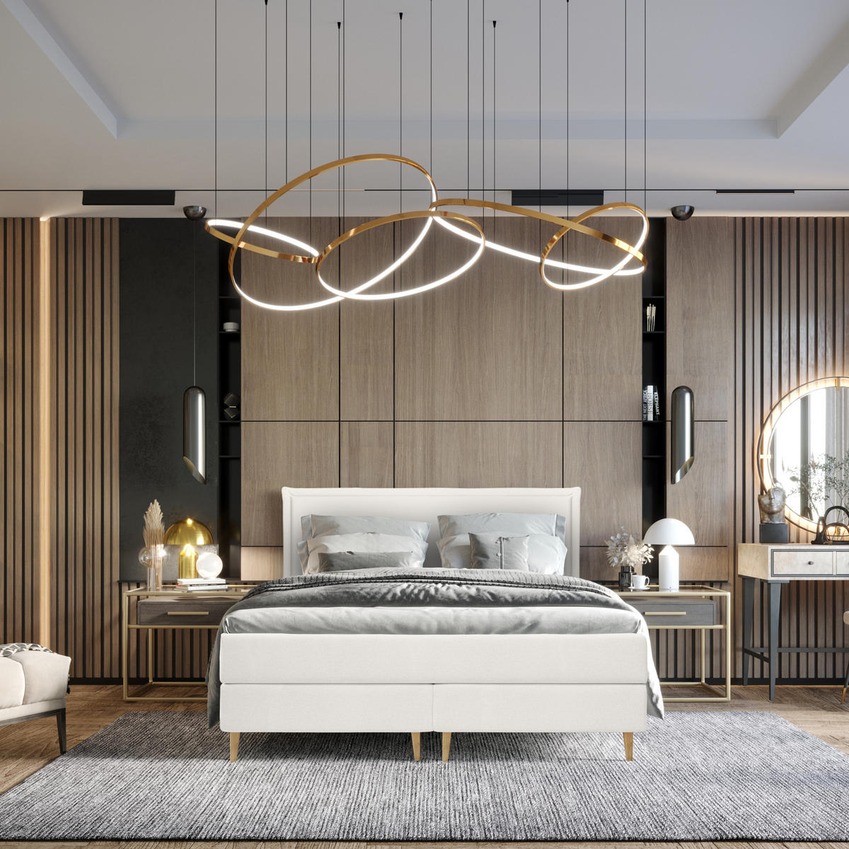 KONTINENTALBETT Calma Creme 140/200 cm mit Taschenmatratze - Creme/Naturfarben, Holz/Holzwerkstoff (140/200cm) - Maison de Reve