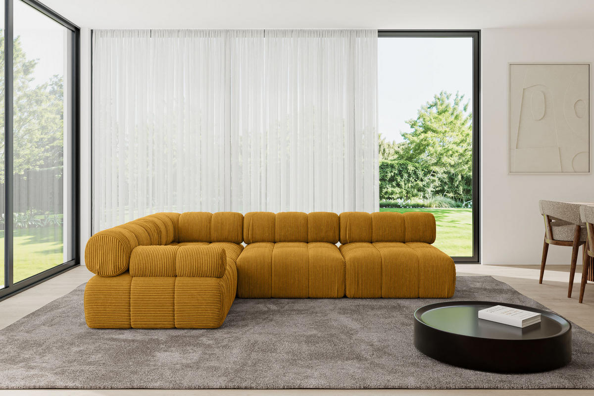 ECKSOFA modulares Sofa Mende-L2 - 285x190x70 cm Senfgelb Cord - Currygelb, Holzwerkstoff/Textil (285/190cm) - ALTDECOR