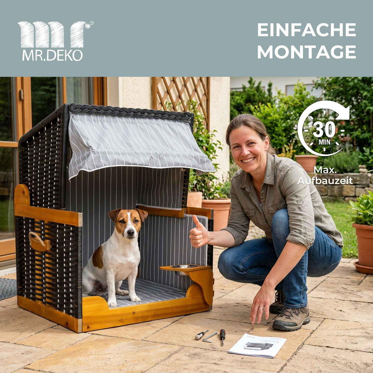 HUNDESTRANDKORB - Schwarz/Braun, Metall (80/95/65cm) - Mr. Deko
