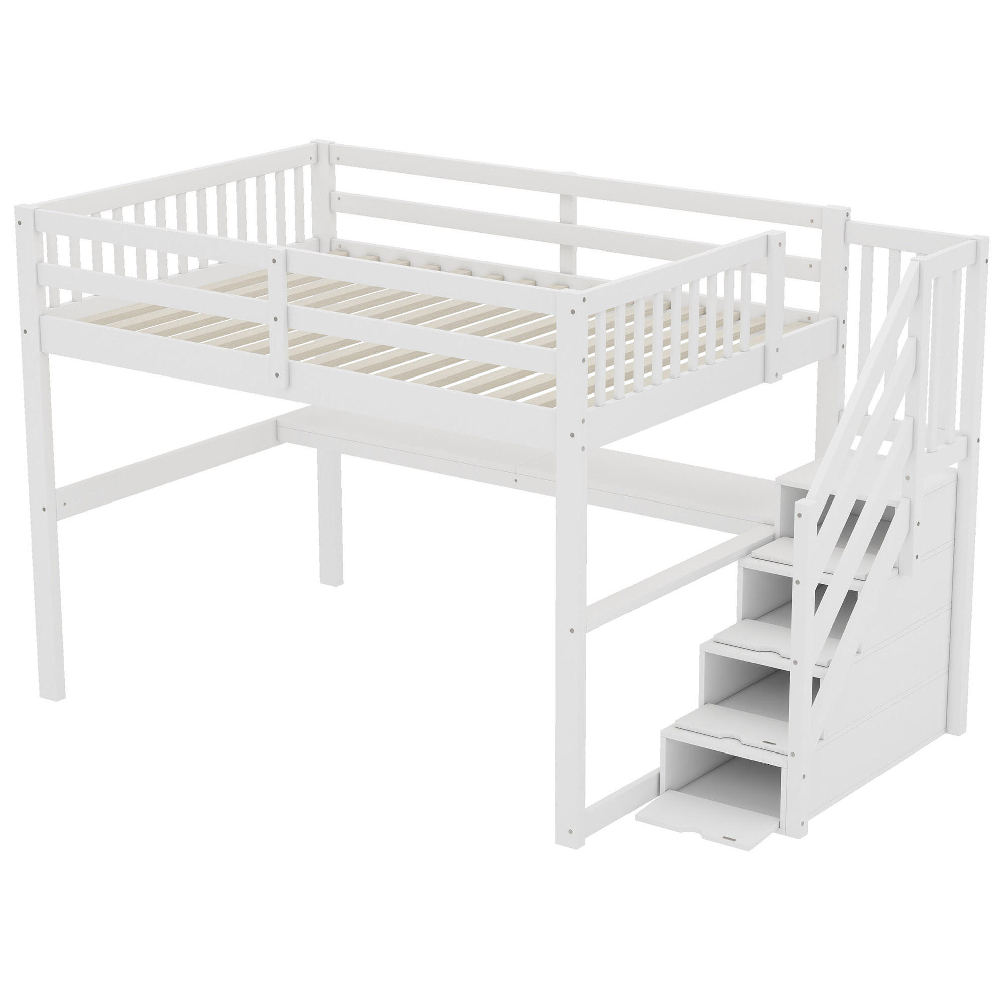 HOCHBETT 140/200 cm DE-04751, mit Stauraumschubladen und Schreibtisch in Weiß - Weiß, Holz/Holzwerkstoff (140/200cm) - ComfortXL
