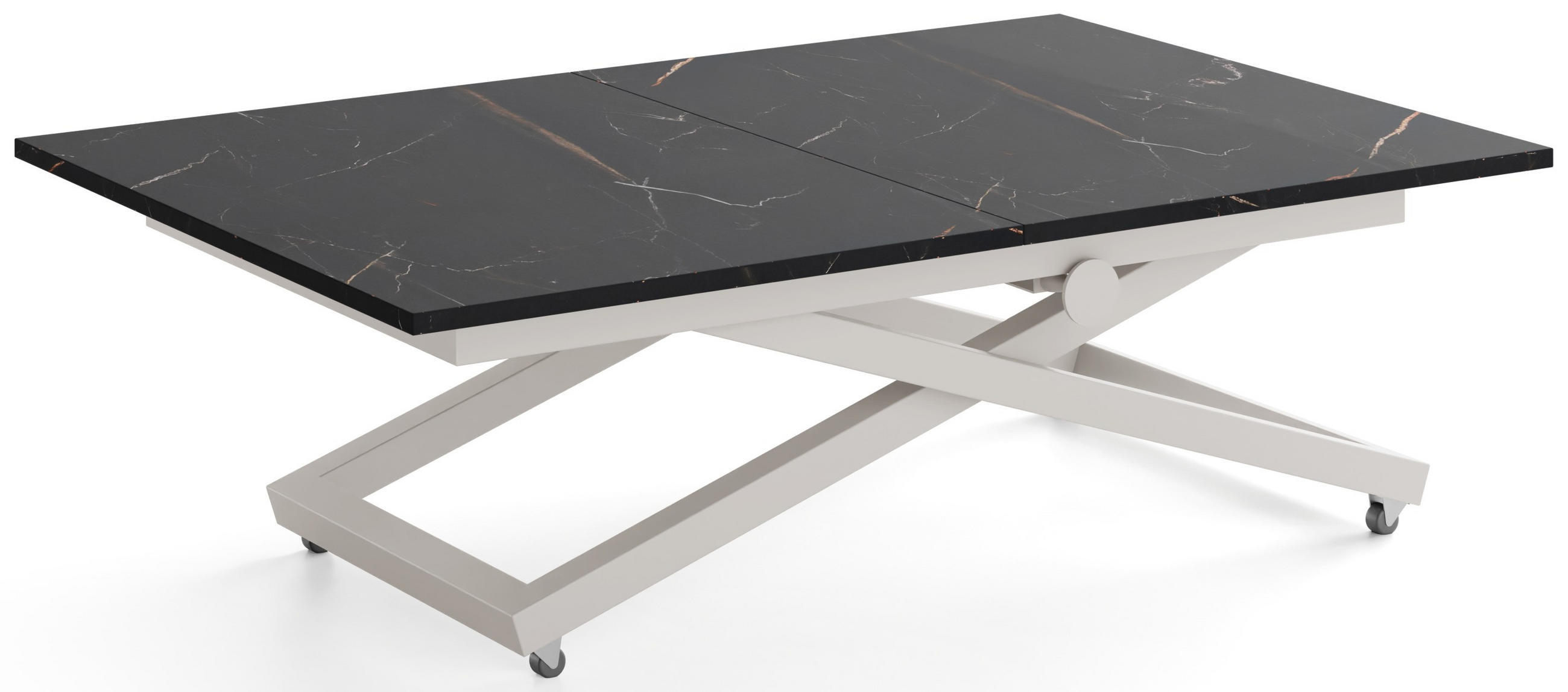 COUCHTISCH Axen höhenverstellbar ausziehbar, Schwarz Marmor Kupfer 120-160/80/38-75 cm - Kaschmir/Braun, Holzwerkstoff/Metall (80/160/75cm) - WFL GROUP