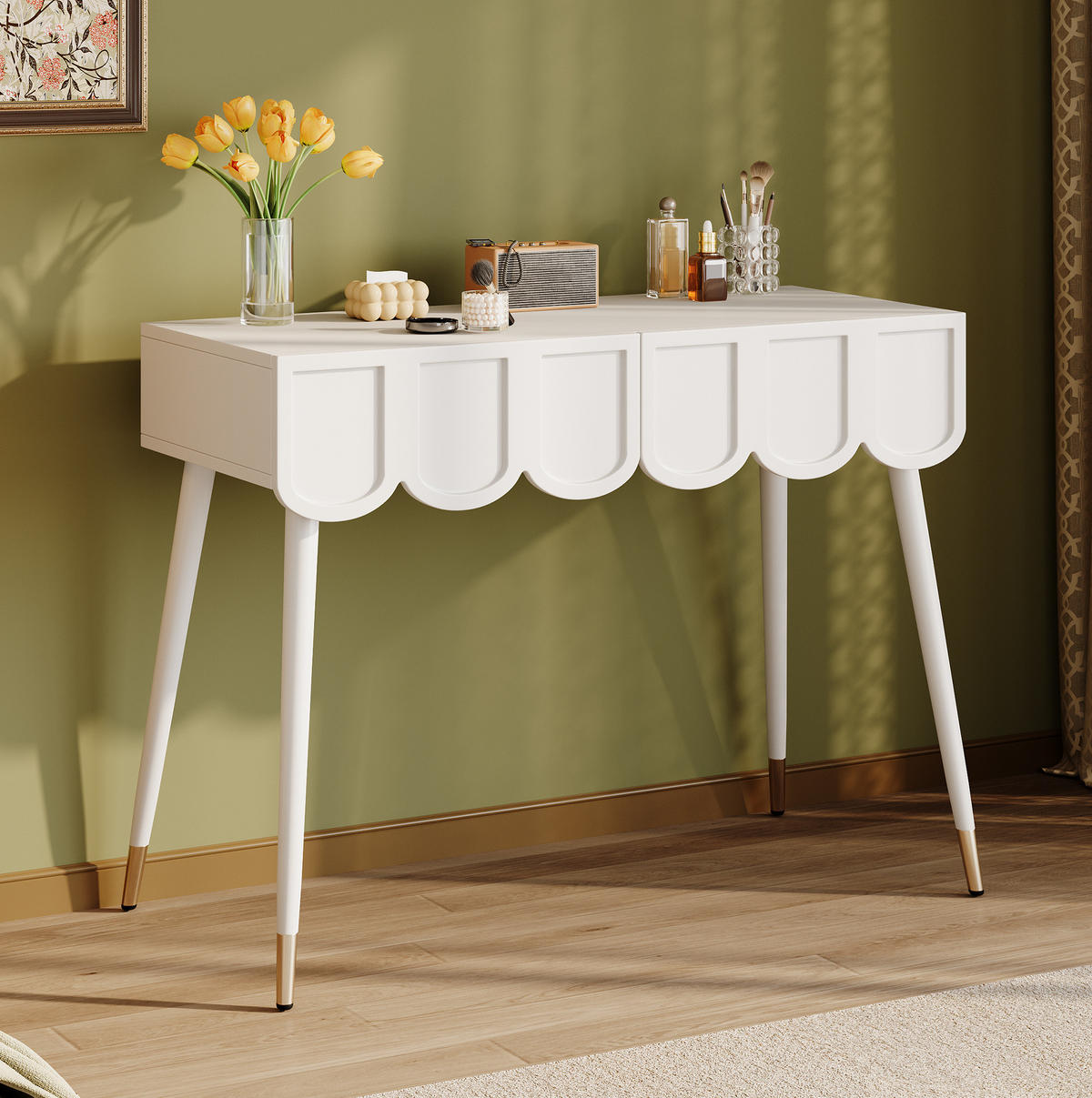 SCHMINKTISCH 100/40/76 cm weiß aus MDF mit 2 Schubladen - Weiß, Holzwerkstoff (40/76/100cm) - OKWISH