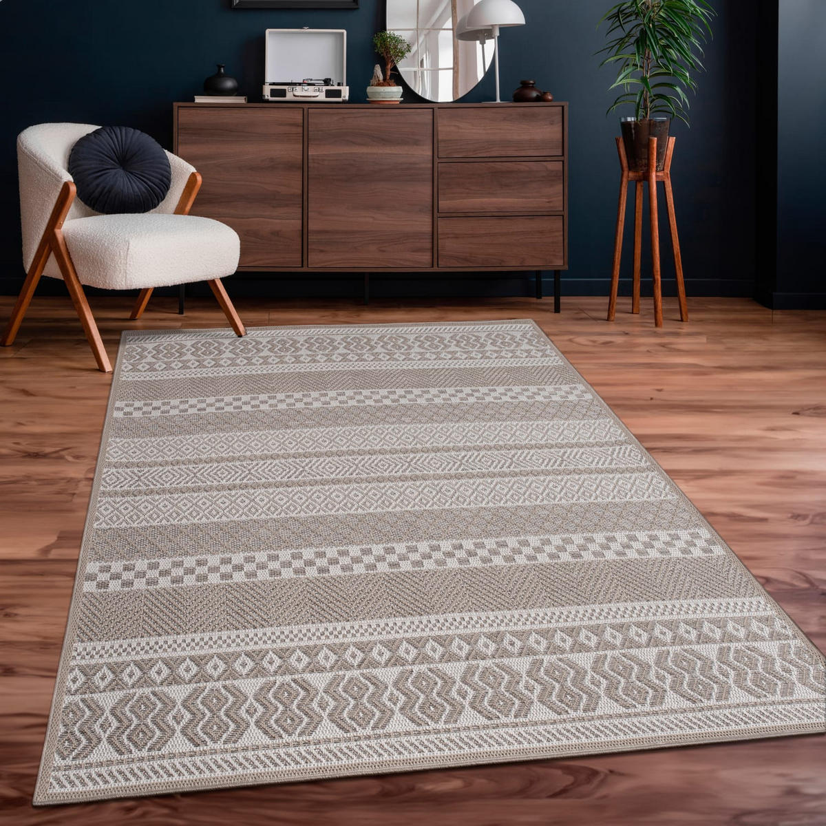 FLACHWEBTEPPICH, gestreift im Boho-Stil, Beige, 80 x 150 cm - Beige, Textil (80/150cm) - KADIMA DESIGN