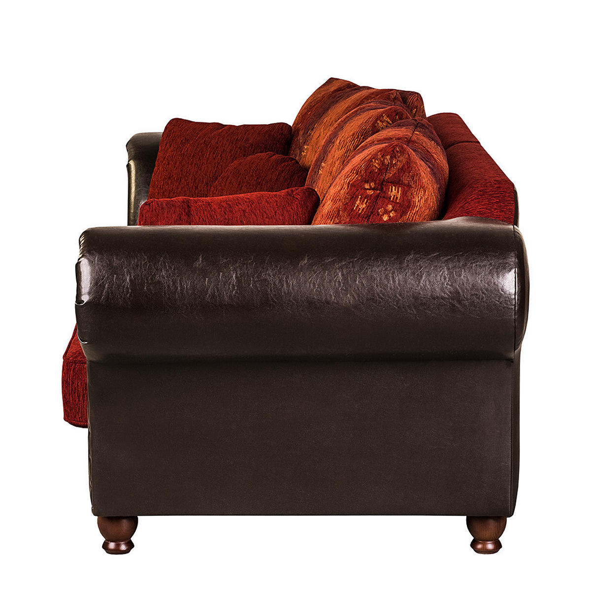 BIGSOFA - Kunstleder / Webstoff, Dunkelbraun / Rot - Dunkelbraun, Kunststoff (250/83/96cm) - home24