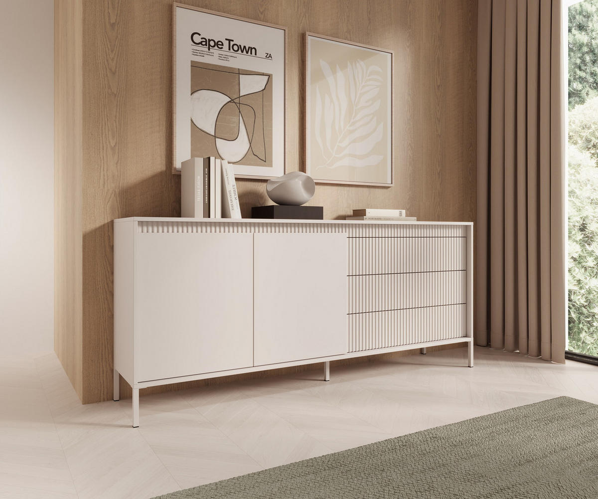 KOMMODE Beige mit Schubladen Santori, 187 cm, 2 Türen - Beige, Holz (187/81/40cm) - Emporius