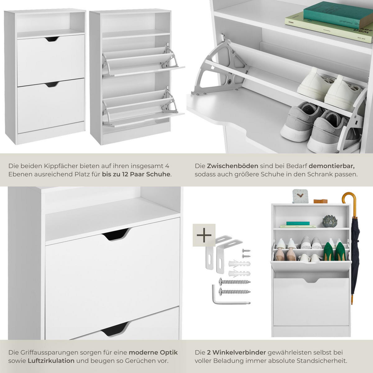 SCHUHSCHRANK Calea, 60 x 24 x 102 cm, weiß - Weiß, Holzwerkstoff (60/102/24cm) - tectake