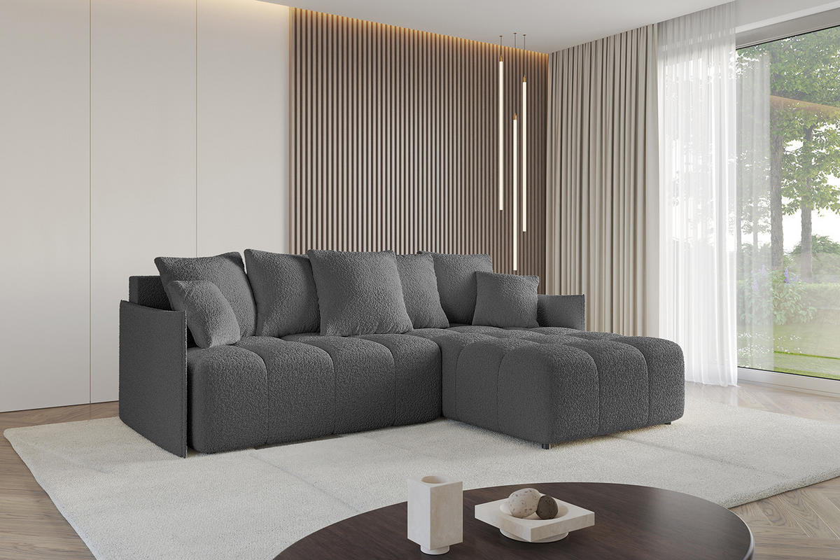 ECKSOFA Ottomane rechts LONLI-L 251x189x68 Platinfarben Bouclé - Platinfarben, Holzwerkstoff/Kunststoff (189/251cm) - ALTDECOR