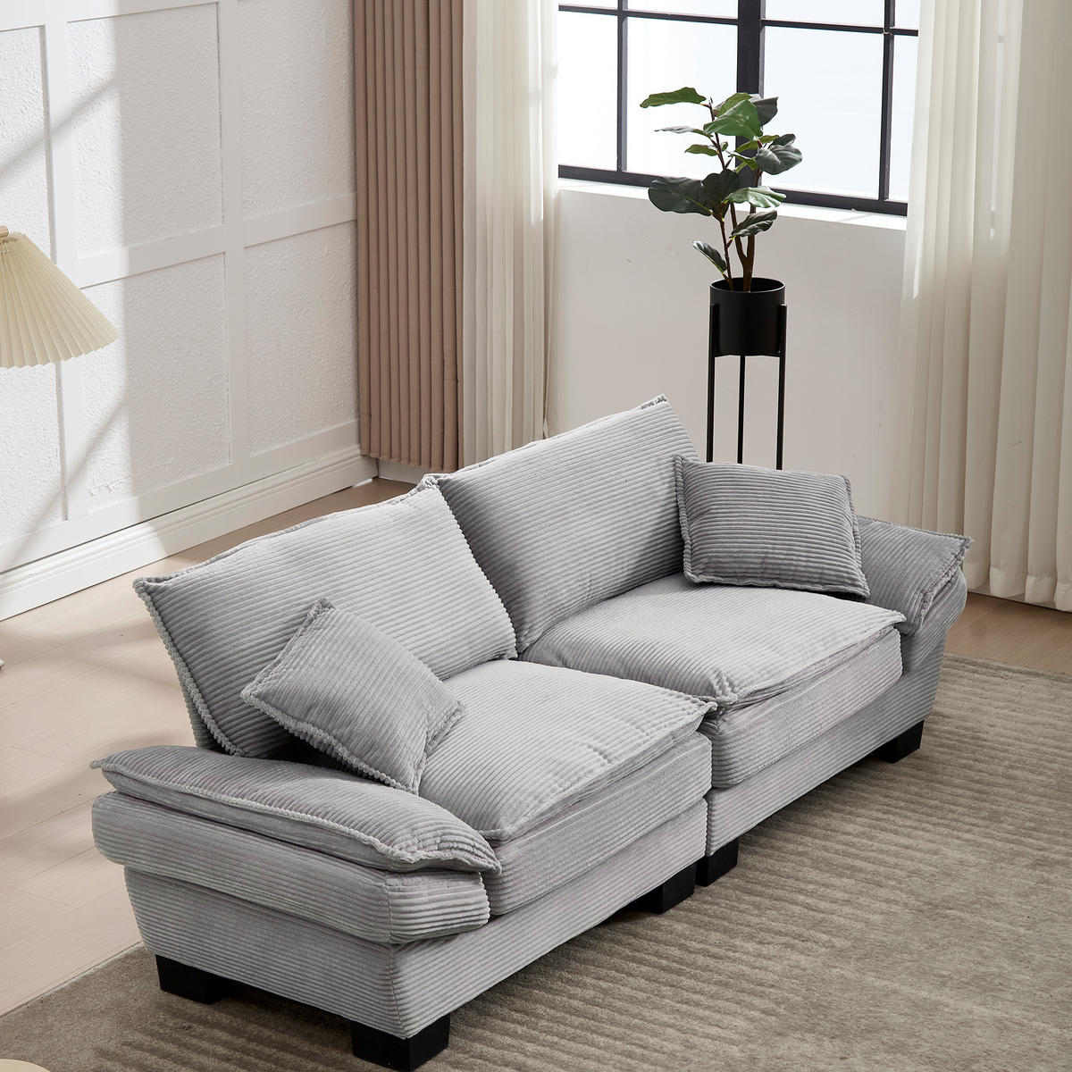 SOFA 2-Sitzer mit Kissen Samt Hellgrau 224/81/81 cm - Grau, Textil (224/81/81cm) - OKWISH