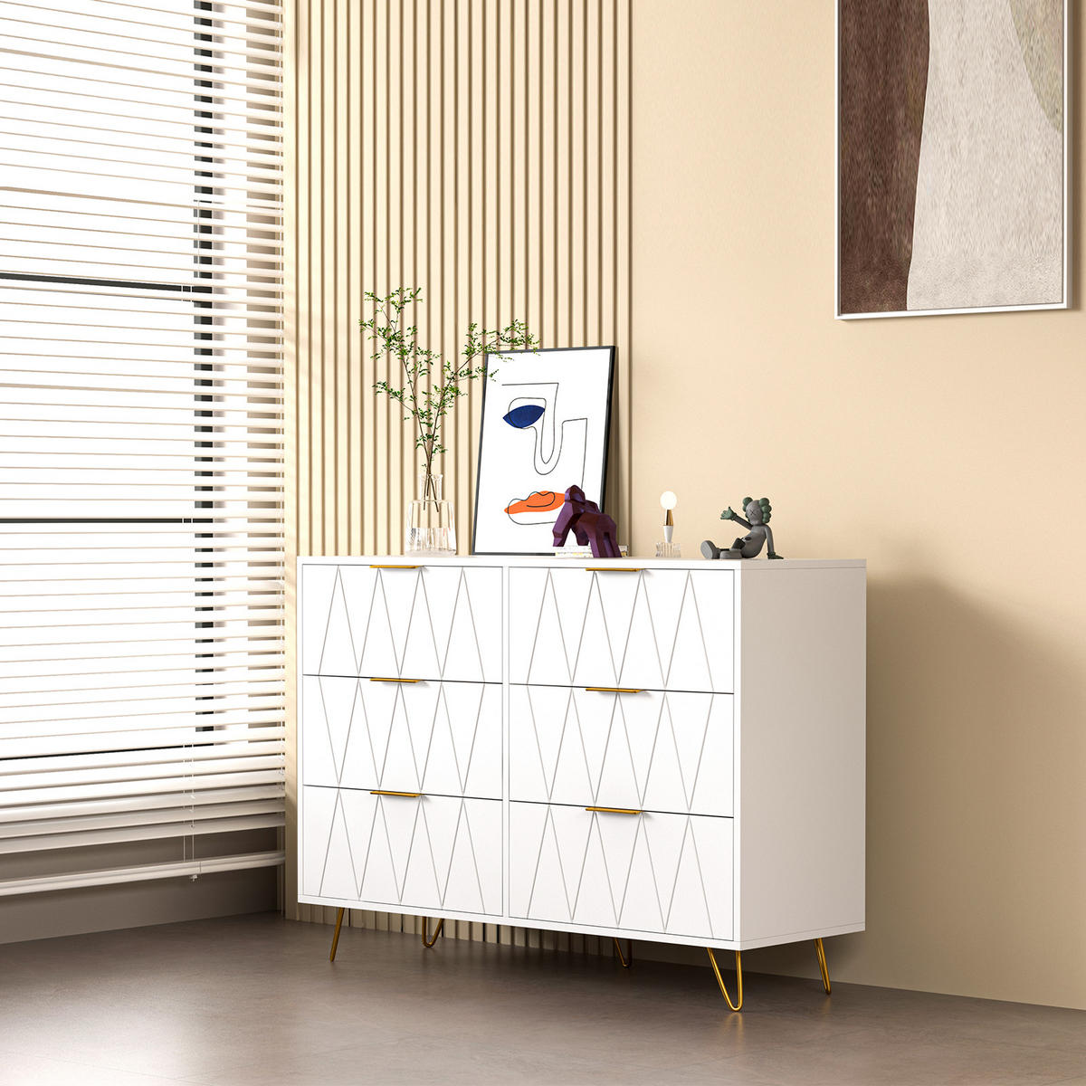 KOMMODE mit 6 Schublanden,100x34x73 cm, Weiß - Weiß, Holz (34/72.5/100cm)